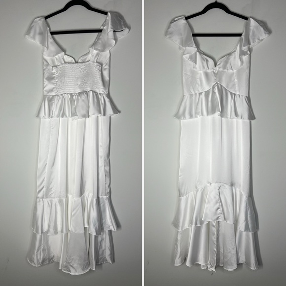 Show Me Your MuMu Ivory Satin Reese Ruffle Dress Small - Picture 3 of 12